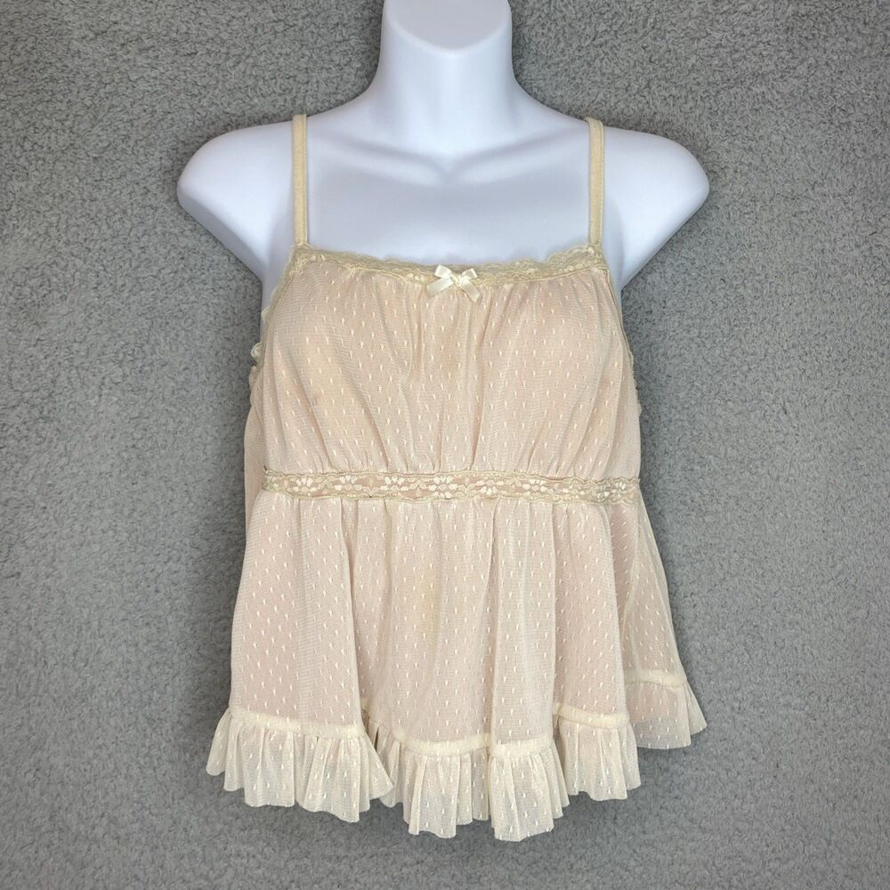 ROMWE Sz S Lace Fairy Coquette Cottagecore Babydoll Cami Lined Top Cream Stretch